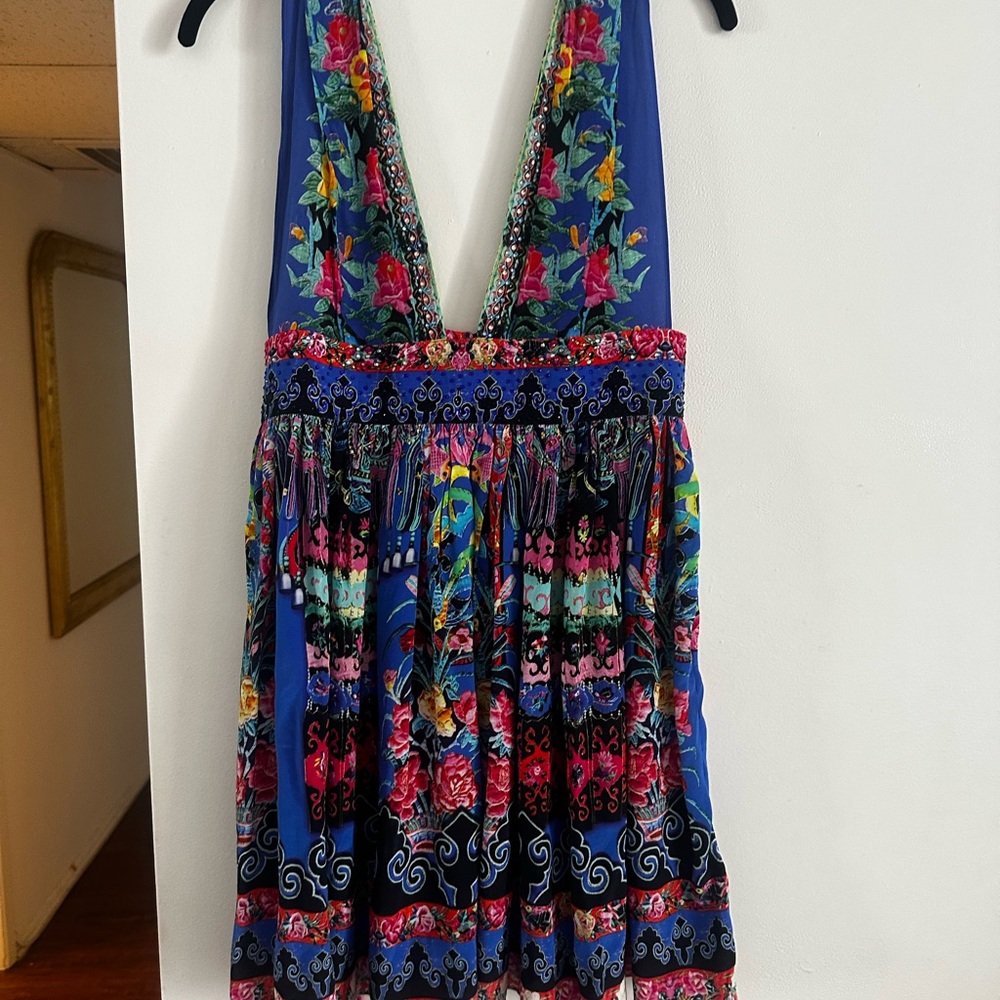 Camilla Multicolor Floral Halter Dress in Blue and Pink
